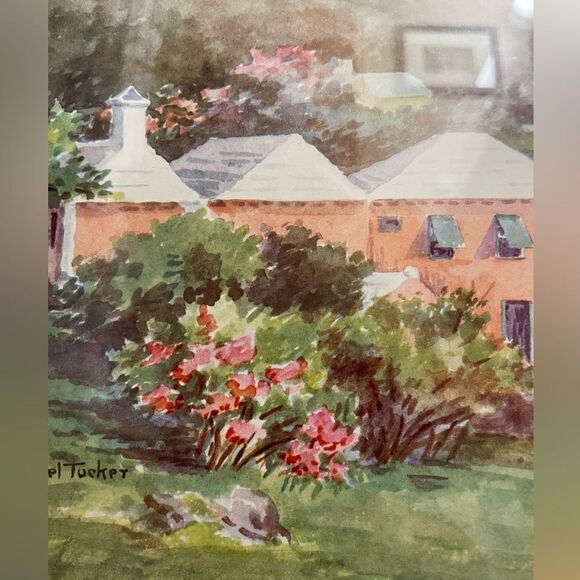 Ethel Tucker Vintage Bermuda Framed Lithograph Print of Waterlot Inn&Lighthouse - Picture 5 of 12